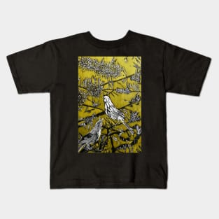 Australian Bird Woodcut 2 (Pale Olive) Kids T-Shirt